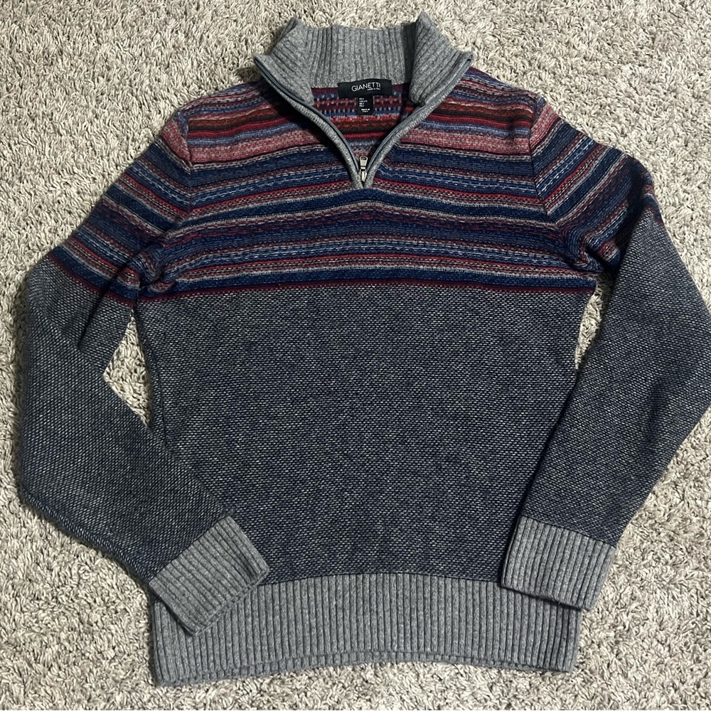 Gianetti Womens Large Multicolor Striped 1/4 Zip Mock Neck Sweater
